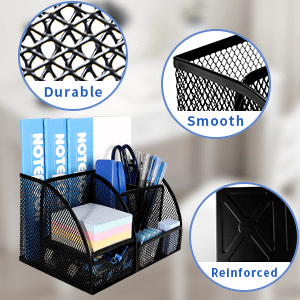Black Mesh Office Supplies Organizer Set - 72PCS Accessories, Basket & Pen Holder for Desk
