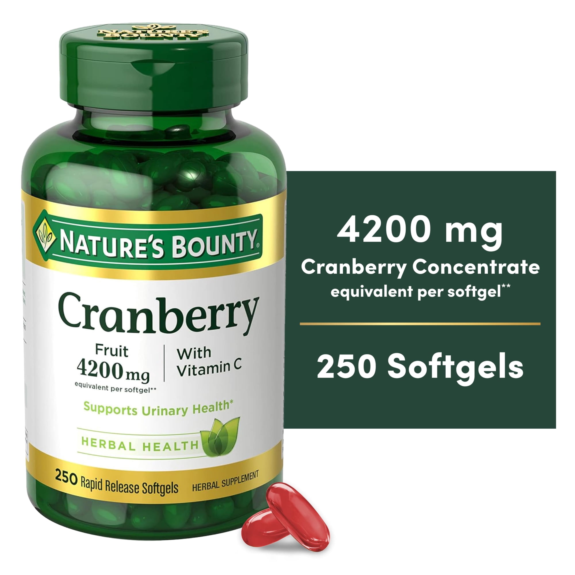 Nature’s Bounty Cranberry Supplement with Vitamin C, 4200mg, 250 Count