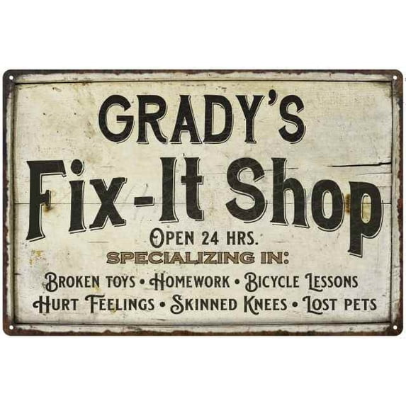 GRADY'S Fix-It Shop Sign Grandpa Dad Wall Decor Gift 8x12 Metal 108120006462