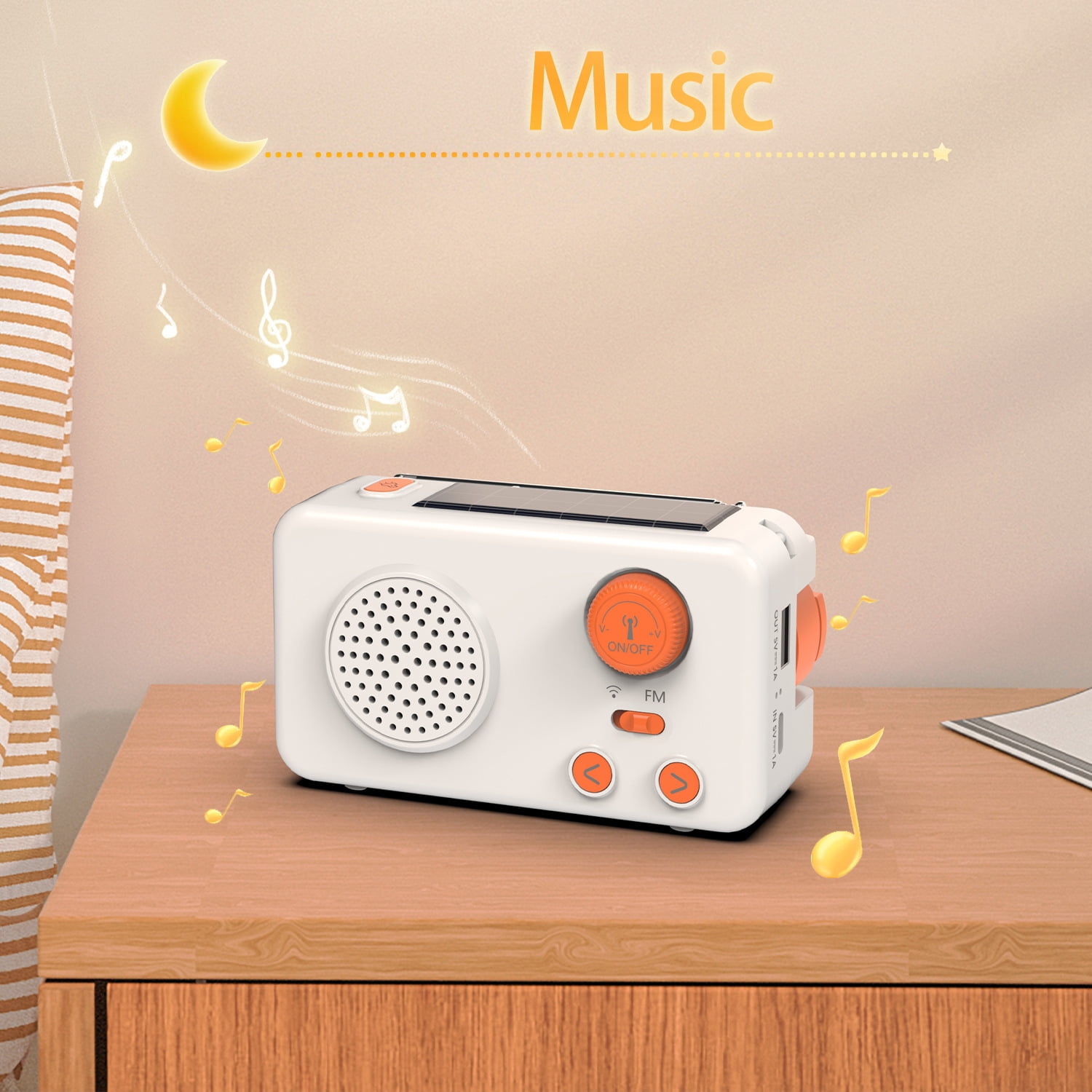 Solar Emergency Radio with Hand Crank and Power Bank, Portable Bluetooth Speaker with Flashlight, USB Rechargeable Weather Radio for Outdoor Camping and Survival, 4.6" x 2.3", Alabaster White
