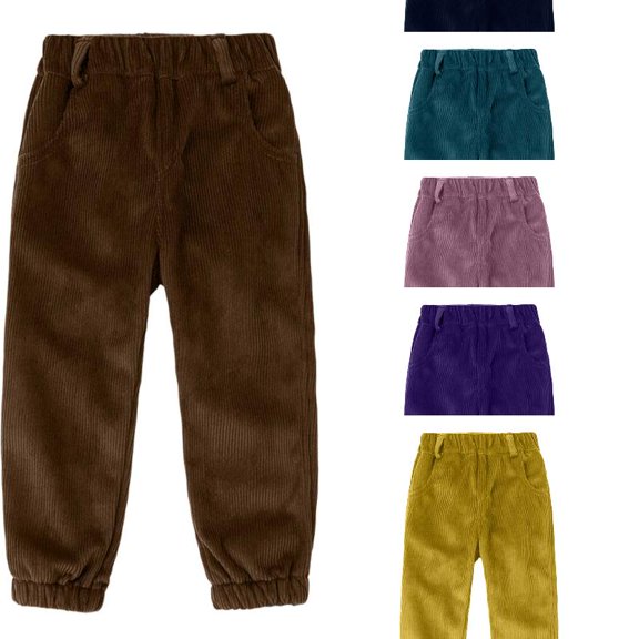 EYNMVR Kids Boys Stretch Corduroy Joggers Pants Loose Elastic Waist Outdoor Hiking Pants with Pockets 9-10 Years