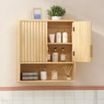 thumbnail image 2 of Ktaxon Fluted Bathroom Cabinet Wall Mount, Medicine Cabinet Storage Organizer with Single Door and Adjustable Shelves, Oak, 2 of 12