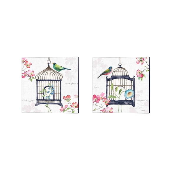 Great Art Now Dogwood Garden Navy by Lisa Audit 2 Piece Canvas Art Set Each 14"W x 14"H