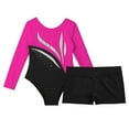 thumbnail image 5 of Alvivi Kids Girls Rhinestones Long Sleeve Ballet Dance Gymnastic Leotard with Athletic Shorts Set Hot Pink&Black 14, 5 of 6
