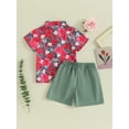 thumbnail image 4 of Suealasg Toddler Baby Boys Clothes 2Pcs Kids Boys Summer Beach Outfits Set Short Sleeve Flower Print Shirt with Elastic Waist Shorts, 4 of 9