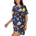 thumbnail image 2 of Qekee Space Planet Women's Pajama Set Short Sleeve Sleepwear Summer Home Wear with Pockets Soft Short Sleeve Shirt - Space Planet, 2 of 9