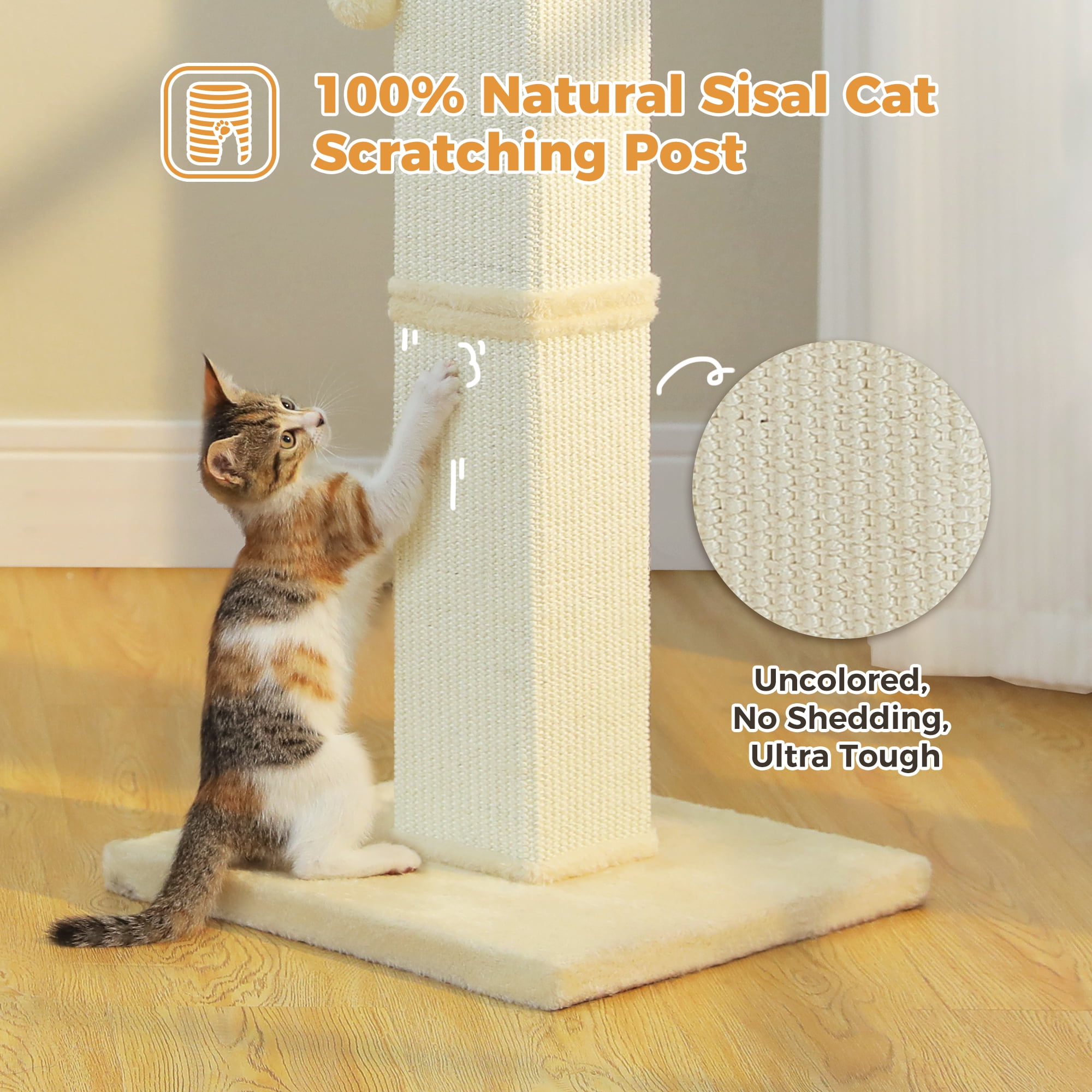 PAWZ Road 32" Tall Sisal Cat Scratching Post for Indoor Cats - Durable Cat Scratcher with Wide Base, Beige