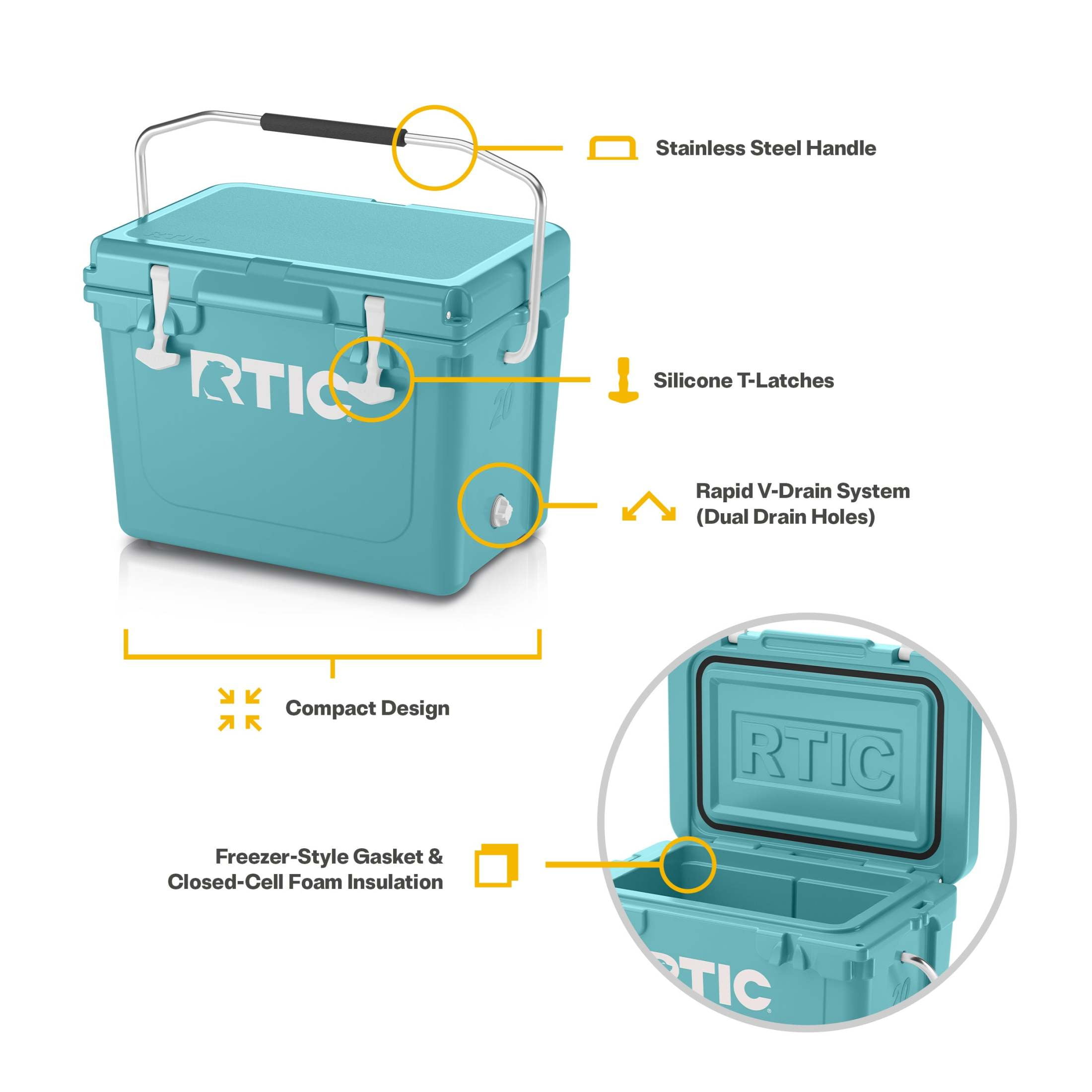 RTIC 20 QT Ultra-Tough Rotomolded Hard-Sided Ice Chest Cooler, Fits 30 Cans, Lagoon