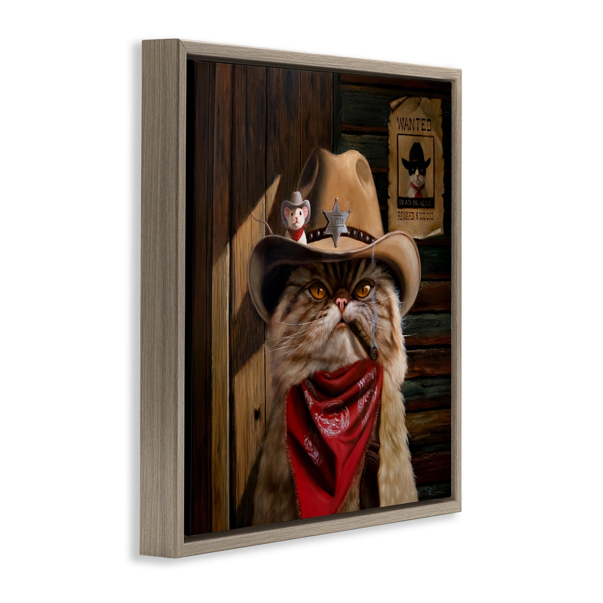Deputy Purrkins Cat Sheriff Brown Framed Floater Canvas Wall Art, design by Lucia Heffernan