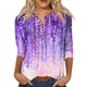thumbnail image 2 of ICHUANYI Clearance Women's Casual 3/4 Sleeve Printed Round Neck Buttoned Basic Tunic Tops T-shirts Blouses(Purple, S) ICHUANYI WER2023081404729, 2 of 5