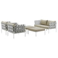 thumbnail image 3 of Modern Contemporary Urban Design Outdoor Patio Balcony Five PCS Sectional Sofa Set, Beige White, Rattan, 3 of 7