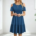 thumbnail image 2 of USSUMA Sundresses for Women Casual Summer - Women's Summer Casual Cold Shoulder Sleeve Mini Dress Loose Ruffle Pleated Flowy Swing Shift Dresses, 2 of 6