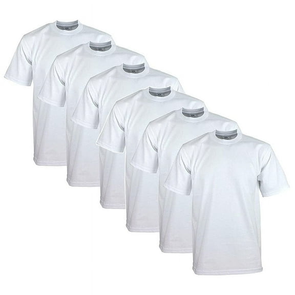 Pro Club Men's 6-Pack Heavyweight Cotton Short Sleeve Crew Neck T-Shirt, White, Large-Tall