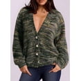 thumbnail image 2 of Suéter PRETTYGARDEN de rayas con cuello en V y botones, manga larga, talla L, 2 of 4
