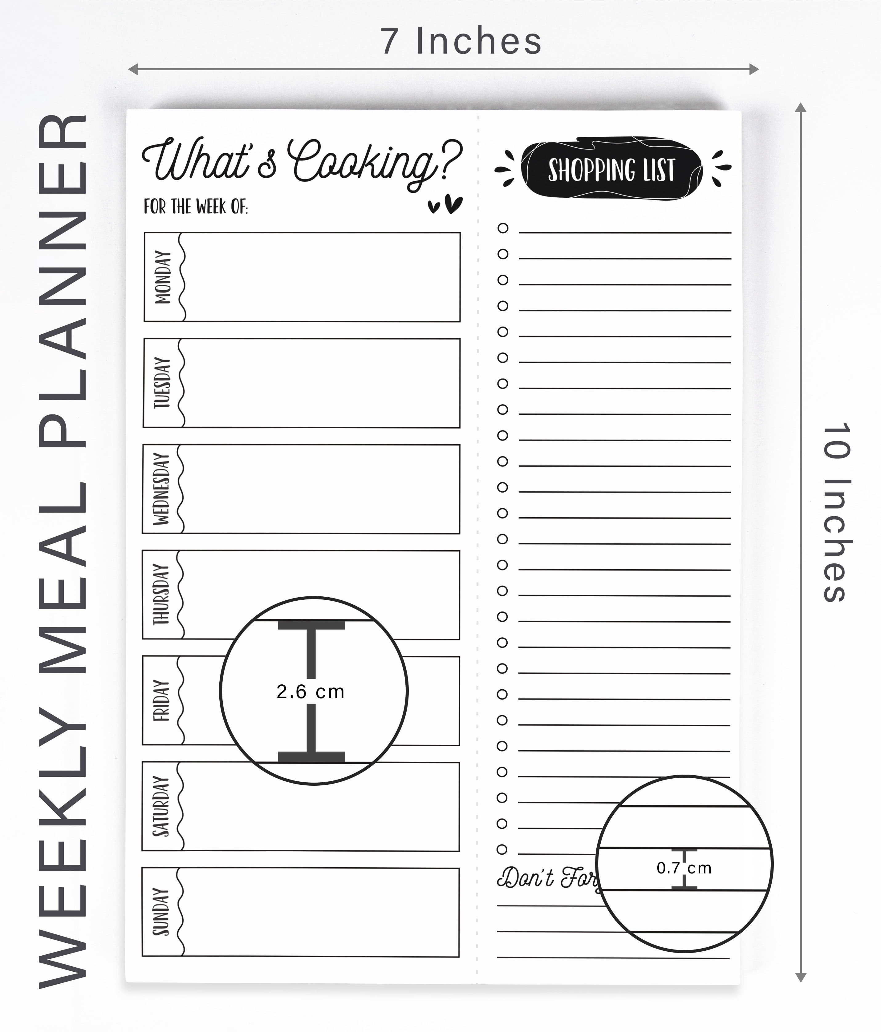 Inkdotpot Weekly Meal Planner Notepad 7"x10 , "What's Cooking" Magnetic Meal Planning Pad with Tear Off Grocery Shopping List for Fridge- Kitchen & Home - 54 Sheets -K3