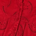 thumbnail image 5 of WTOBBY Women's Plus Size V-Neck Button Front Solid Color Maxi Dress, Flowy 3/4 Sleeve Lace Hollow Out Sexy Long Dress with A-Line Silhouette,Red 5XL, 5 of 7