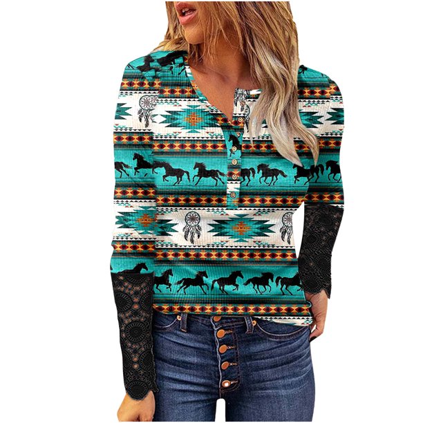 Mujeres Bottons Crop Workout Impresión Encaje Costura Manga larga Sexy Tops Pompotops gfhjh15843
