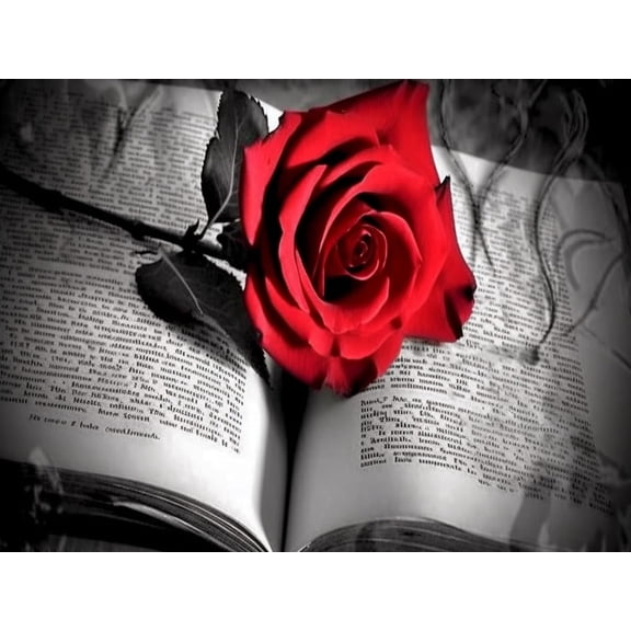 5D DIY Diamond Painting Set "Rose, Book" Round Diamond Art Crafts for Adults, Suitable for Wall Decoration, Bedroom and Home Decoration