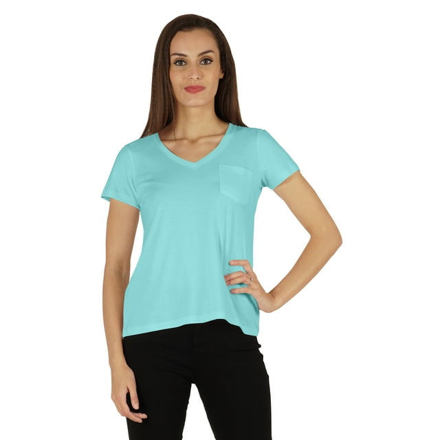 Inkmeso T-Shirt Basique à Manches Courtes pour Femmes Col en V T-Shirts Décontractés avec Poche Patch