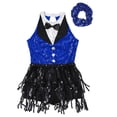 thumbnail image 5 of TiaoBug Kids Girls Sequins Tassel Latin Jazz Leotard Tango Rumba Samba Salsa Dance Dress with Hair Band Blue 12, 5 of 7
