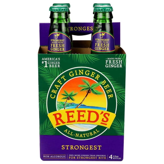 Reeds Strongest Ginger Beer, 12 Fluid Ounce Bottle - 4 count per pack -- 6 packs per Case.