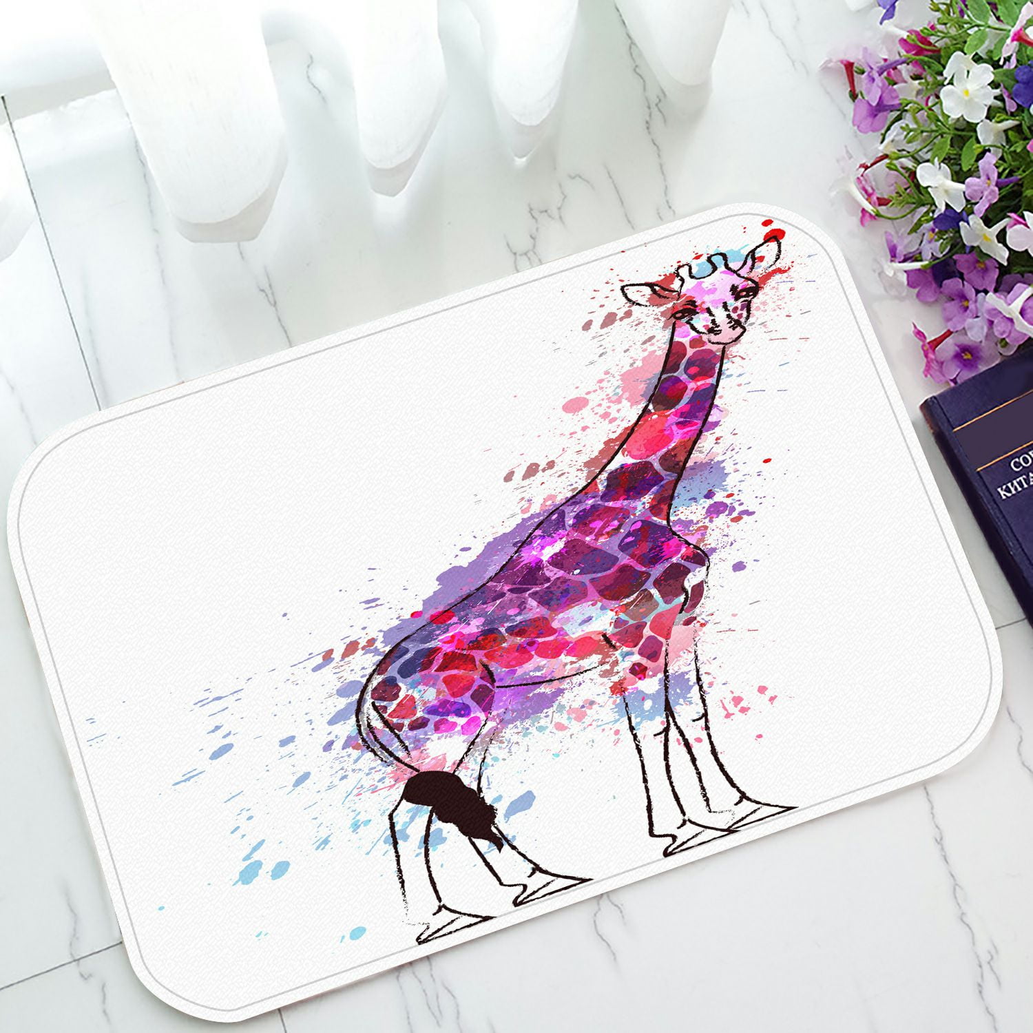 PHFZK Animal Doormat, Cute Watercolor Giraffe Doormat Outdoors/Indoor