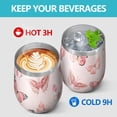 thumbnail image 4 of 12oz Stemless Wine Tumblers Pink Butterfly Pink Wings Pattern Vacuum Insulated Stainless Steel Travel Tumbler Cups Mug with Lid and Straw for Champaign,Cocktail,Beer with Cleaning Brush, 4 of 5