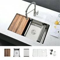 32 Inch Stainless Steel Single Bowl Undermount Workstation Double Ledges Kitchen Sink With Sliding Accessories