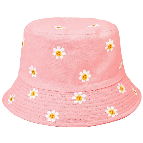 Daisy Flower Reversible Bucket Hat For Men Women Summer Travel Beach Outdoor Fishing Hat 100% Cotton - J876-Pink