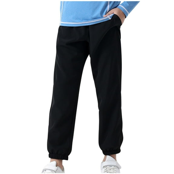 Lndajk Children's Elastic Waist Joggers Comfortable and Functional Sports Pants Black 15 Years