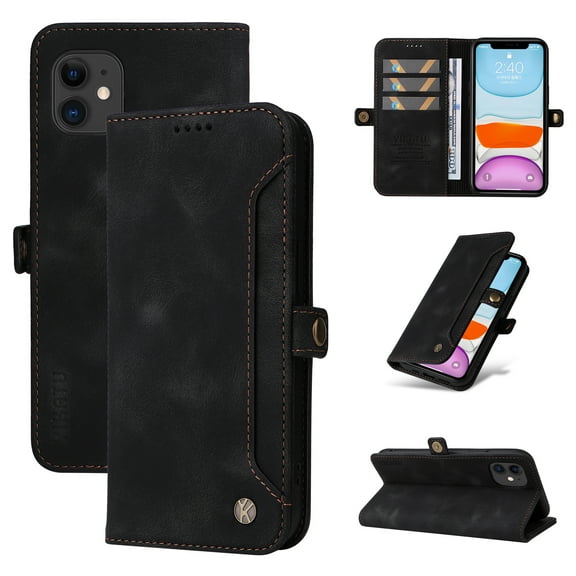 Nalacover For iPhone 12 Wallet case 【RFID Blocking】【Slide Pocket Slot】,Credit Card Holder Flip Folio Book PU Leather Protective Cover Women Men For iPhone 12 - 6.1", Black