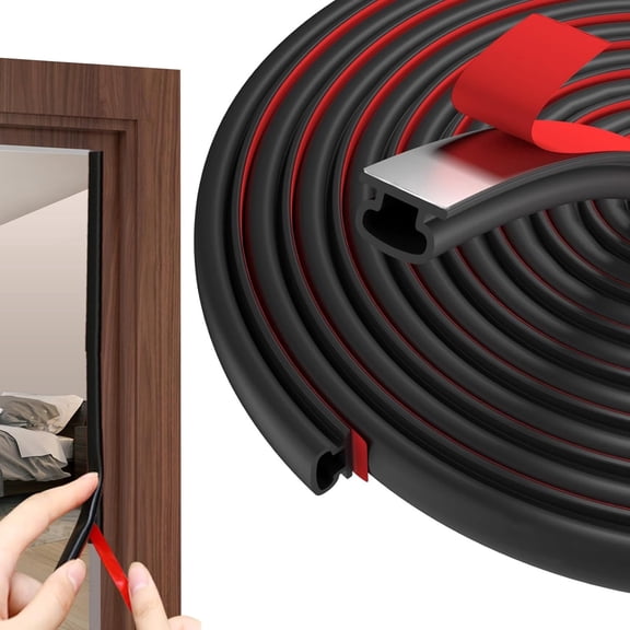 Weather Stripping Door Seal - 23 Ft Self-Adhesive TPE Rubber Door Seal Strip for Door Frame/Window Seal, Soundproofing & Insulation Strip to Block Drafts, Wind, Noise, Dust (Black)