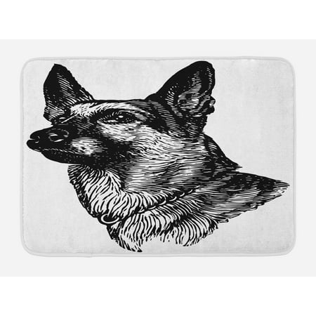 Animal Bath Mat, Pencil Sketchy Image of Dogs Human Best Friend Guardian Police Animal Artwork, Non-Slip Plush Mat Bathroom Kitchen Laundry Room Decor, 29.5 X 17.5 Inches, Black and White,