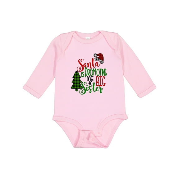 Inktastic Santa is Promoting Me to Big Sister Green Plaid Tree Girls Long Sleeve Baby Bodysuit