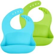 WeeSprout Waterproof Silicone Baby Bibs, Pocket to Catch Food, Set of 2