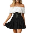 thumbnail image 2 of Gamivast Skirts for Women High Waisted Elastic Waist A-Line Boho Skirt Flowy Chiffon Ruffle Tiered Solid Mini Skirt Casual Vacation Summer Holiday Resort Black XXL, 2 of 6