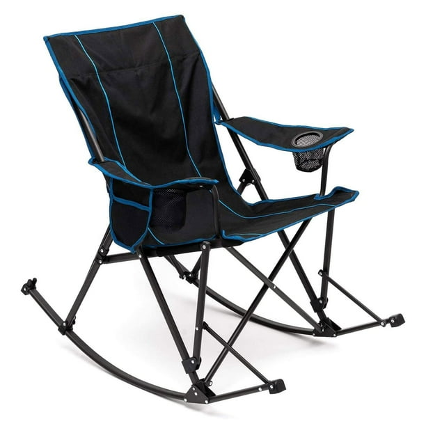 Sunnyfeel Outdoor Portable Folding Rocker Chair with Cup Holders, Black