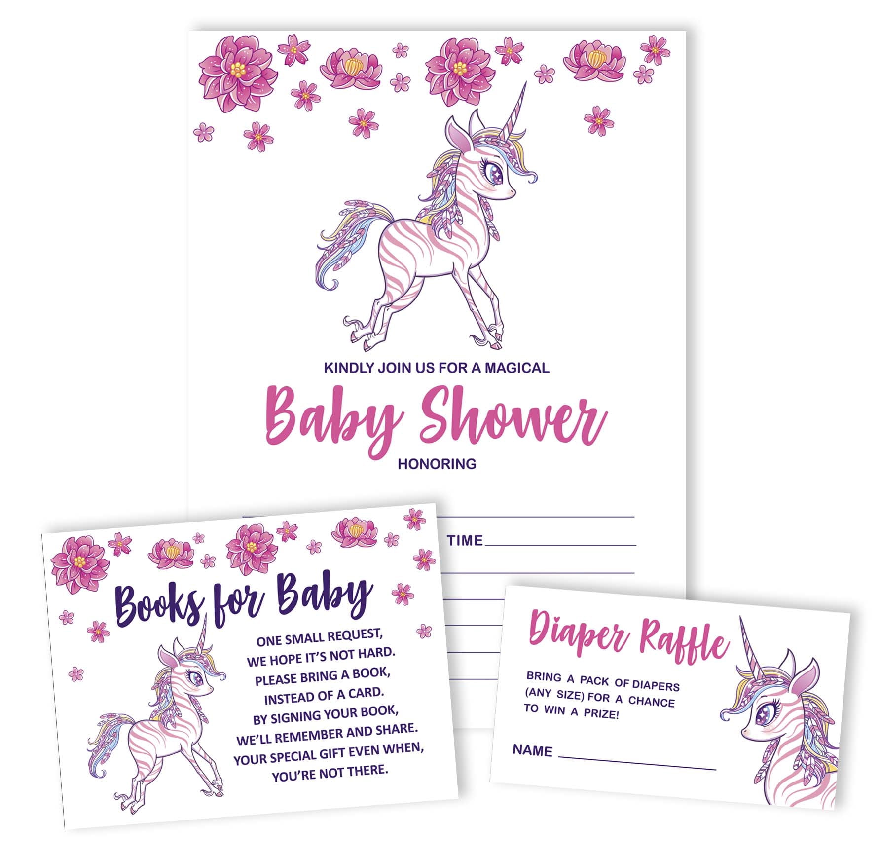 Inkdotpot Set Of 30Unicorn Floral Baby Shower Invitations-Diaper Raffle Tickets And Baby Shower Book Request Cards Invites Its A Boy Its A Girl