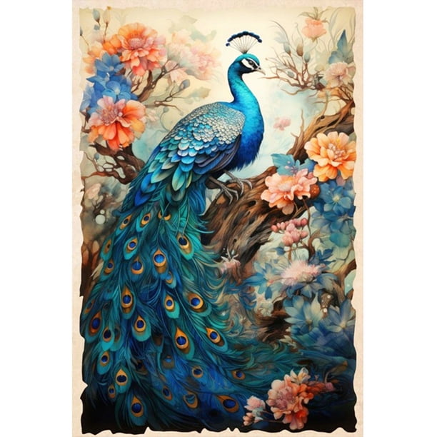 5D DIY Con Taladro Del Con Flores Pavo Real 40x60cm