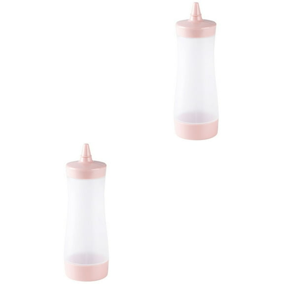 HOMEMAXS 2 pcs Plastic Squeeze Bottle Reusable Condiment Dispenser Salad Sauce Jam Ketchup Squeezing Container for Luncheon Kitchen Picnics (Pink)