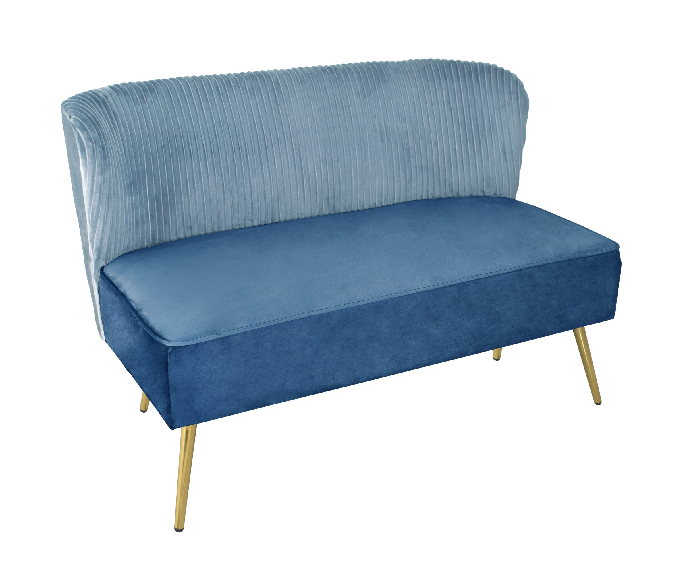 Home Design Hestie Velvet Loveseat with Curved Backrest and Gold Metal Legs, Modern Armless Design for Adult Living Room, Blue