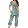 thumbnail image 2 of BiZtdJrK Womens Pajamas, Casual Button Pleated Tee Tops Matching Capri Pants Pjs Lounge Set Trendy Print Cropped Trousers and Tshirts Sleepwear Suits Sale of The Day Prime Today Green 3XL, 2 of 5