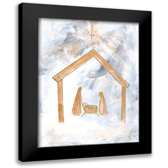 Maria, Robin 11x14 Black Modern Framed Museum Art Print Titled - Nativity Silver and Gold