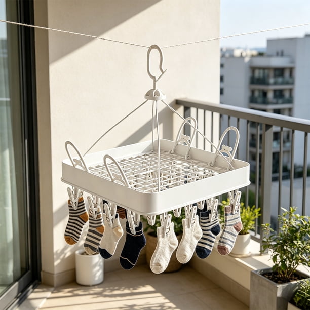 Sock Drying Rack And Household Multi-functional Hanger And Balcony Windproof And Thickened Drying Rack With Multiple Clips