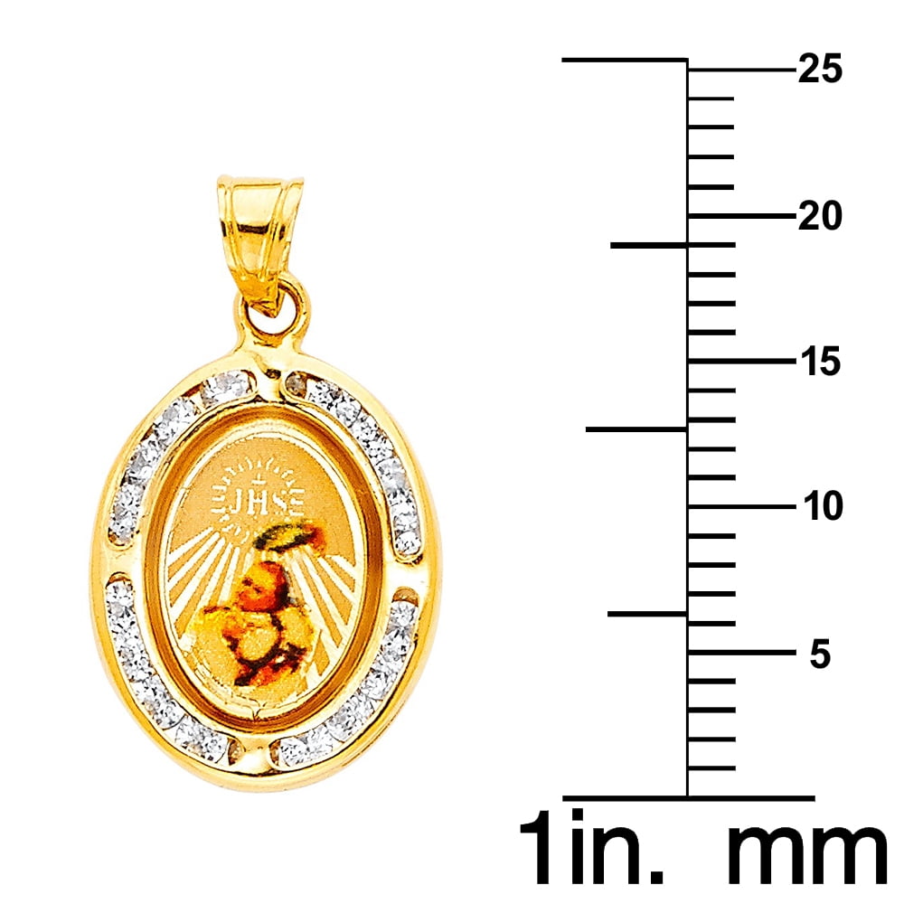 14k Yellow Gold Cubic Zirconia Baptism Pendant with 0.8-mm Yellow Gold Square Wheat Chain