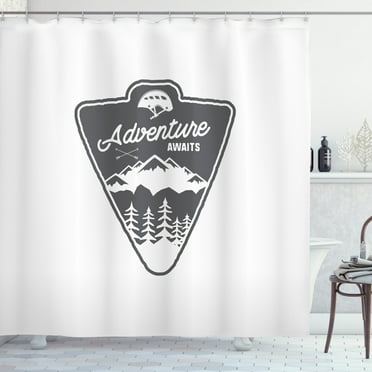 Ambesonne Saying Shower Curtain, Camping and Hiking Design, 69"Wx84"L, White and Grey