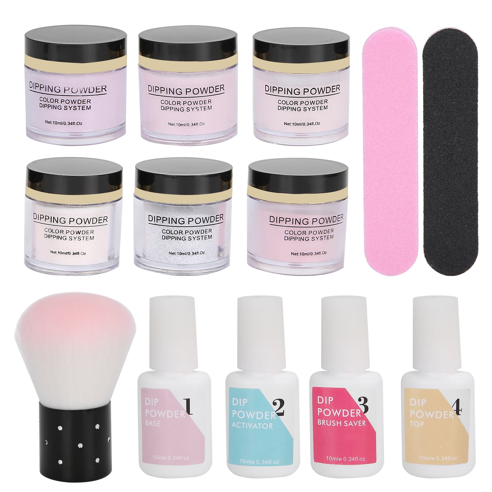 Rupoun 8-Piece Nail Dipping Powder Set, Base Coat Top Coat Dust Brush Manicure Tool Kit K1214 (7.48 inches / 19 cm)