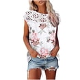 thumbnail image 2 of up to 60% off Gifts Usmixi Shirts for Women Sexy Lace Patchwork Hollow out Loose Fit Pleated Hem Tee Tops Summer Trendy Floral Short Sleeve Round Neck Ladies Blouses White XXL, 2 of 5