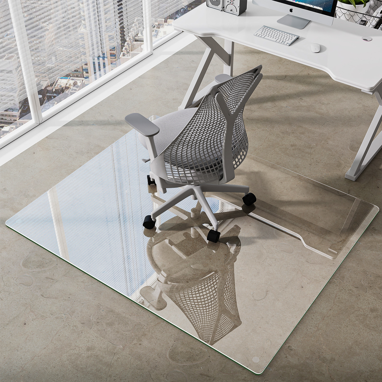 Veliso 55"x 46" Tempered Glass Mat Rectangluar Chair Mat for Hard Floors Heavy-Duty Office Floor Protector, Clear