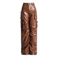 thumbnail image 2 of Pantalones de diseño personalizado, de moda, de combinación completa, de cintura alta, con bolsillos grandes, de cuero PU, pantalones de pierna recta, contorno para mujer, 2 of 5